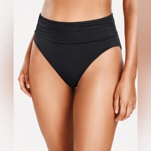 Black High‎ Waist Shirred Bikini Bottom Swimsuit High Cut Bathing Suit A8